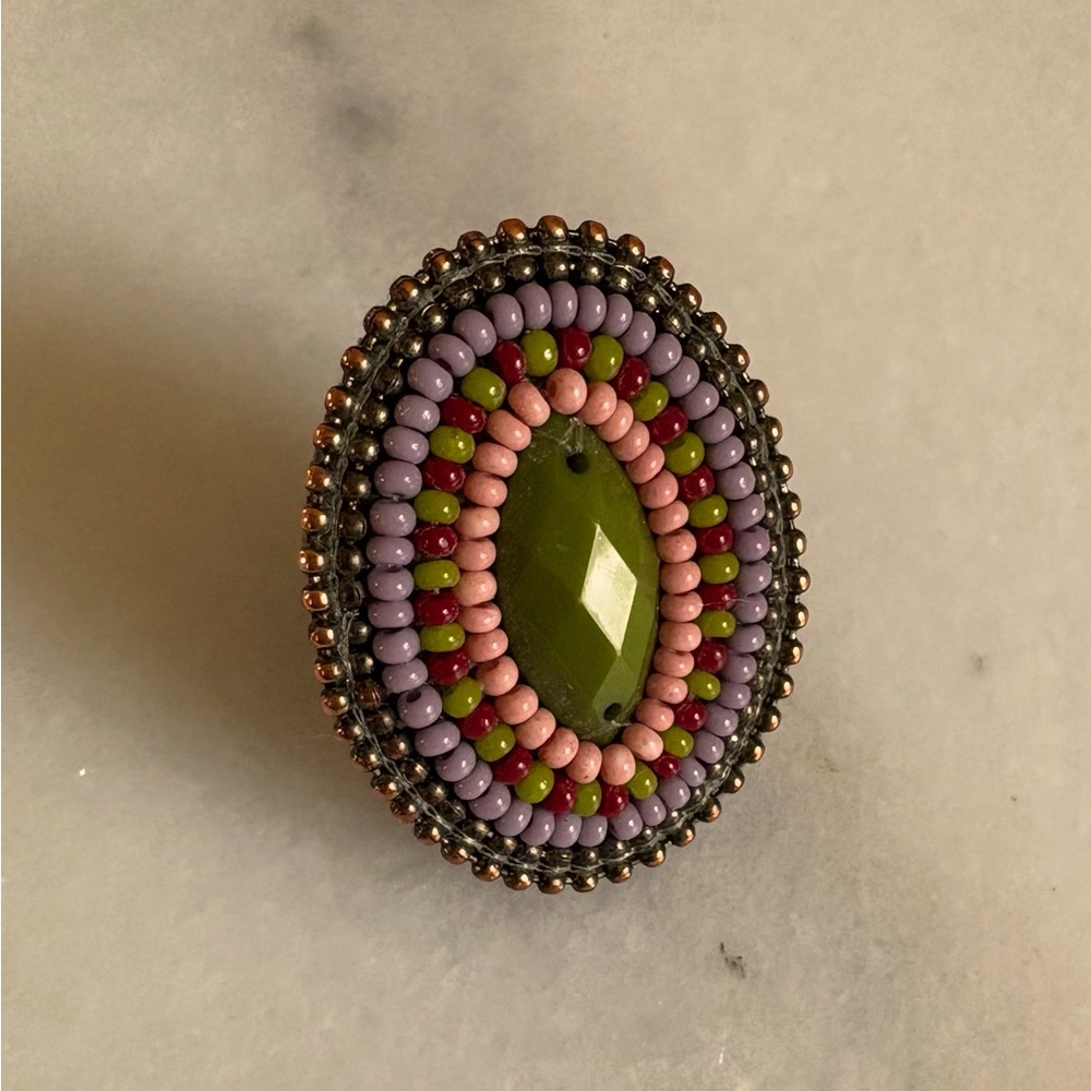 Handmade oval beaded ring